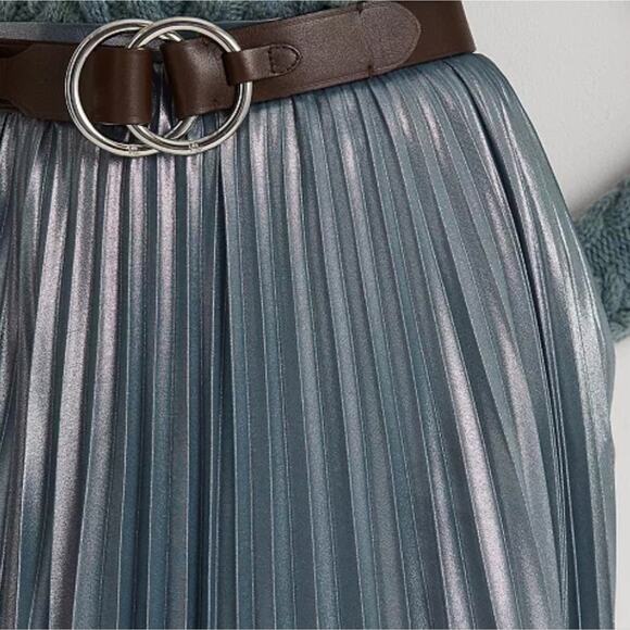 NEW Lauren Ralph Lauren Blue Metallic Pleated Chiffon Midi Skirt - Picture 5 of 15